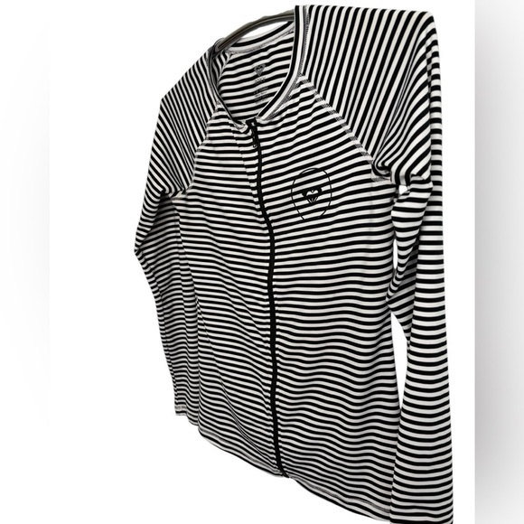 Roxy Black and White Striped Zip Long Sleeve Full Zip Swim Sun Shirt, Large - Picture 2 of 13